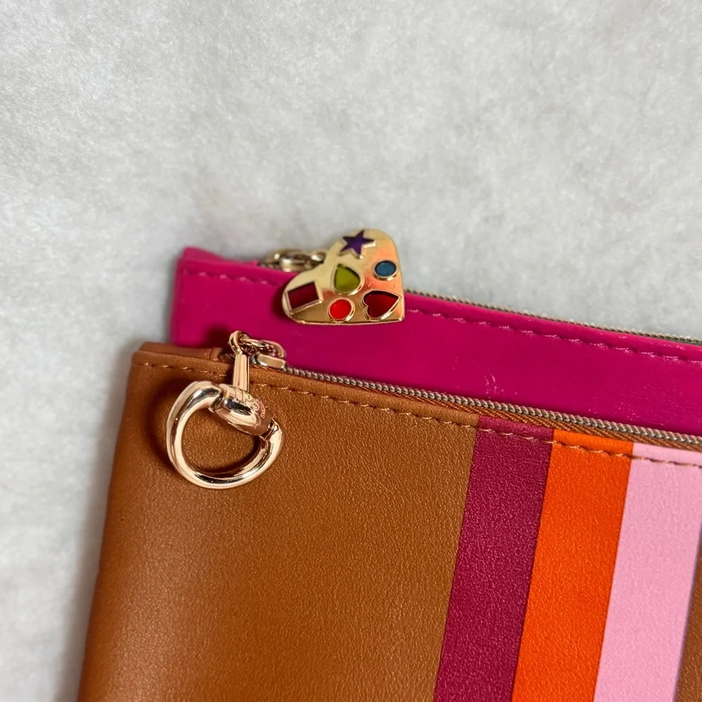 2pc Ipsy‎ Zipper Pouch Makeup Bags -Pink/Blue & Tan with Stripes.